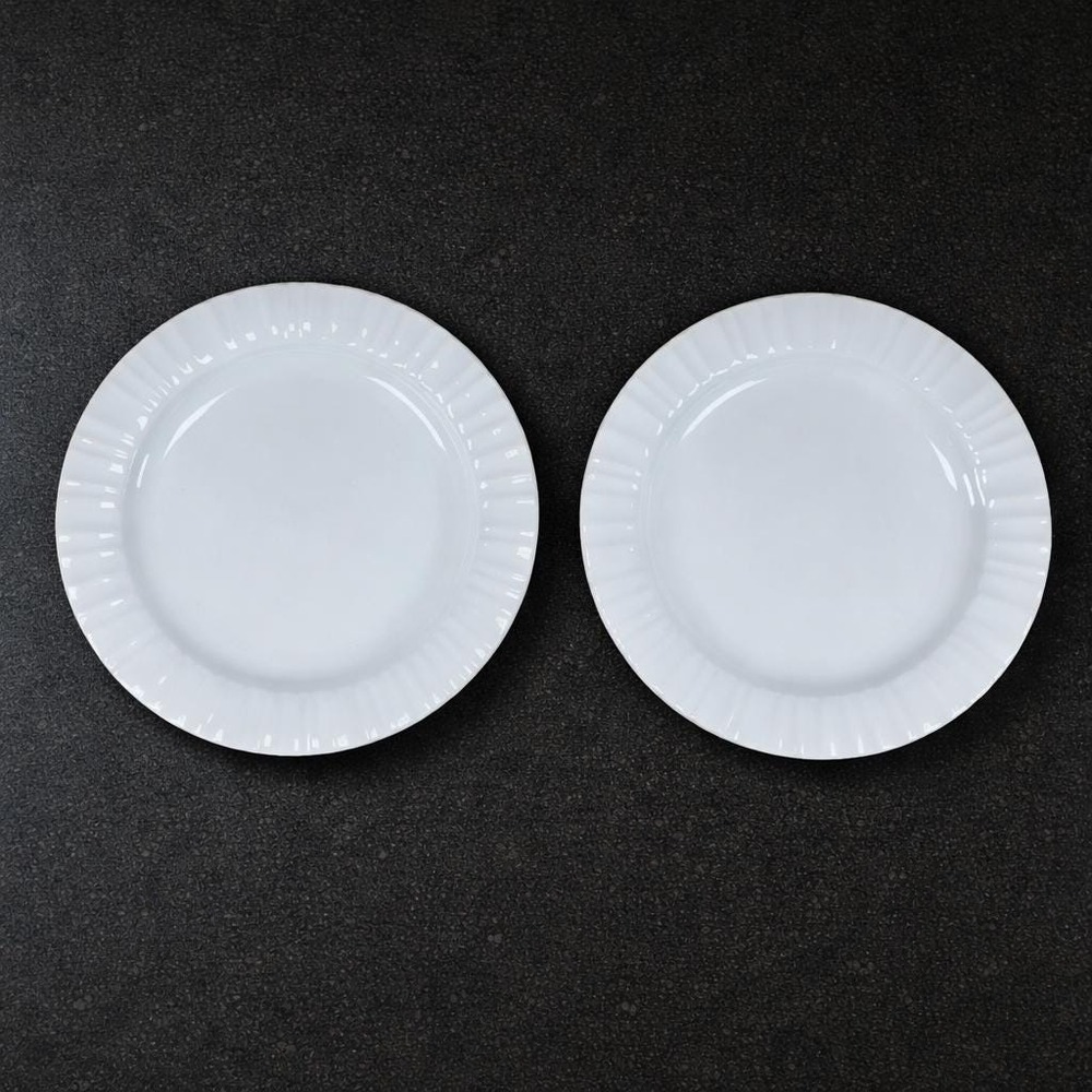 CorningWare French White Salad Plates Set Ribbed Edge 8 Inch